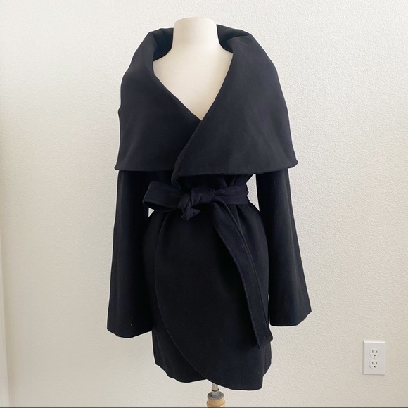 Elie Tahari Marla Wool Blend Convertible Wrap Coat Black Blogger Favorite - Picture 2 of 11
